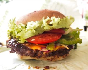 Black peppered cowless burger at NomVnom - Tai Seng in Central Singapore