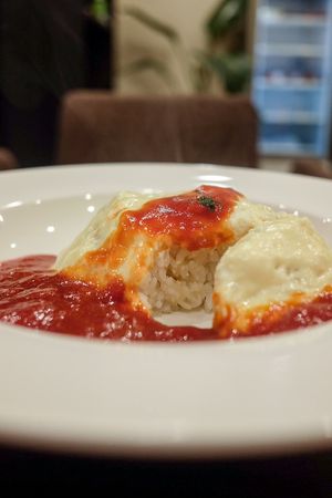 Omelette rice (ask for the vegan version) at Oribio in Nagoya