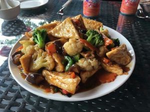 bean curd with cauliflower and broccoli  at Soon De Vegetarian 顺德素食 in North Singapore