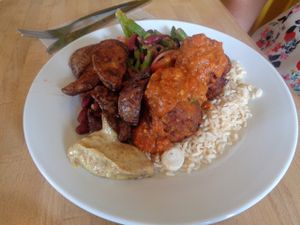 corn cakes with peanut sauce  at Iydea in Brighton