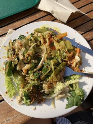Main (a Thai inspired curry) plus two sides (broccoli with tofu and peanuts, and yummy cabbage dish) at Iydea in Brighton