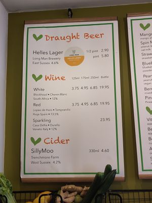 Alcohol menu at Iydea in Brighton