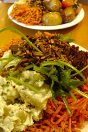 A big plate of 4 different salads, free greens and two toppings - all for just over a fiver each. Great value and tasty. at Iydea in Brighton