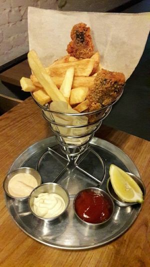 ";Fish"; and chips. Goodness, Tel Aviv. at Goodness in Tel Aviv