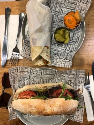 Schnitzel tortilla and sloopy joe’s sandwich  at Goodness in Tel Aviv