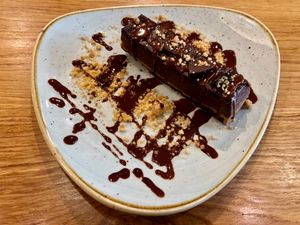 deliciously rich chocolate cake at Goodness in Tel Aviv