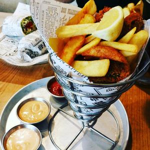 "Fish" & chips at Goodness in Tel Aviv