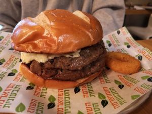 Burger with double patty at Goodness in Tel Aviv