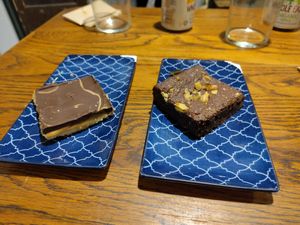 Carmel tart and brownie at Chilimosa in Tarifa