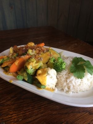 Vegan Gado gado, veggies, rice and peanut sauce.   at Chilimosa in Tarifa