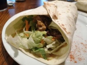 Vegan seitan kebab wrap, super tasty! at Chilimosa in Tarifa