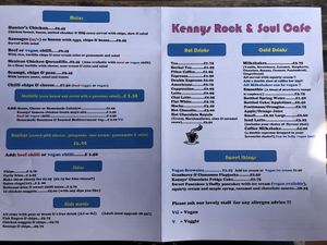 Menu front  at Kenny's Rock and Soul Cafe in Brighton