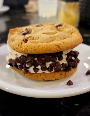 Cookie sandwich with seasonal cheesecake filling #Veganuary at Virtuous Pie in Portland