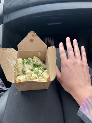 Just opened, no bites taken yet. Hand for scale  at Virtuous Pie in Portland
