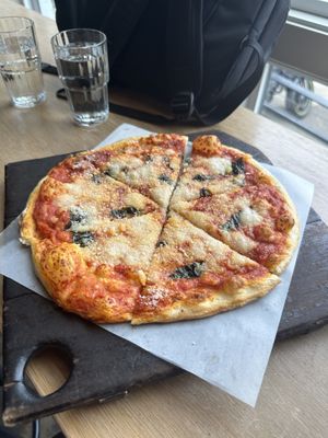 A really nice Margherita pizza  at Virtuous Pie in Portland