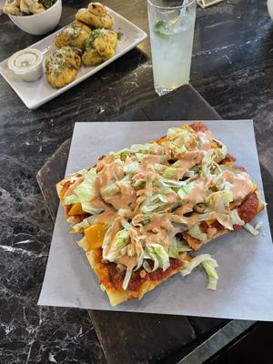 Garlic knots and Detroit Burger. So good!  at Virtuous Pie in Portland