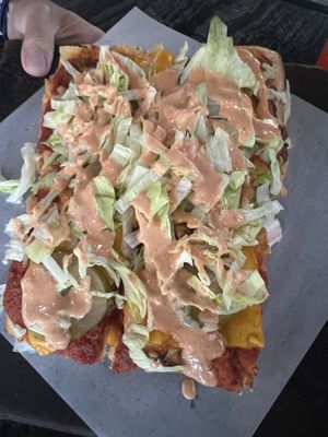 Detroit Burger. Flavor town on a plate!  at Virtuous Pie in Portland