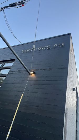 Outside photo op  at Virtuous Pie in Portland