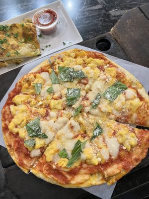 Mac & cheese on the Margherita pizza.  at Virtuous Pie in Portland