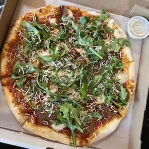 14 inch sgt pepperoni and a side of ranch  at Virtuous Pie in Portland