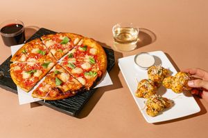 Margherita Pizza & Garlic Knots at Virtuous Pie in Portland