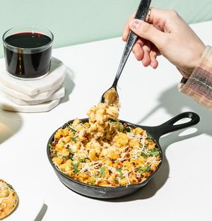 Cashew cheddar mac & cheese skillet at Virtuous Pie in Portland