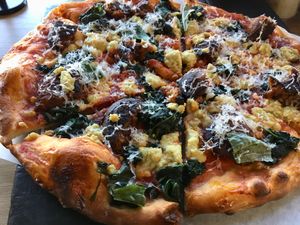 Meatball + chèvre  at Virtuous Pie in Portland