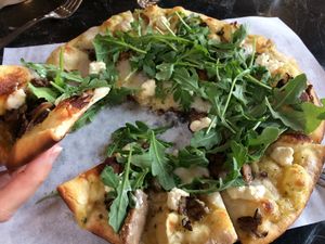 Superfunghi pizza. 2 thumbs up at Virtuous Pie in Portland