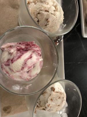 Flight- pb cookie dough, Marion berry cheesecake and key lime pie at Virtuous Pie in Portland