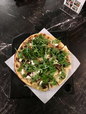 Mushroom pizza at Virtuous Pie in Portland