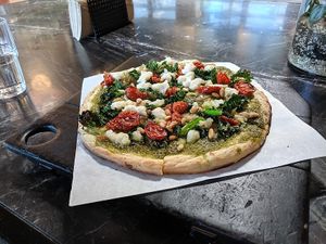Pesto Pizza with GF crust. at Virtuous Pie in Portland