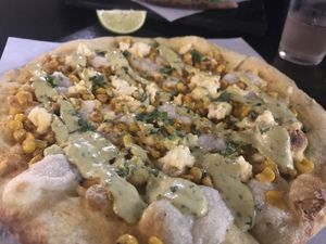 Sweet corn pizza at Virtuous Pie in Portland