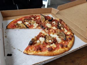 Italian eggplant pizza, had some spice to it which was great at Virtuous Pie in Portland