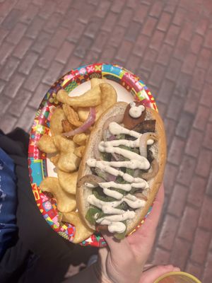 Vegan hot dog with potatoes   at Disneyland - Award Weiners in Anaheim