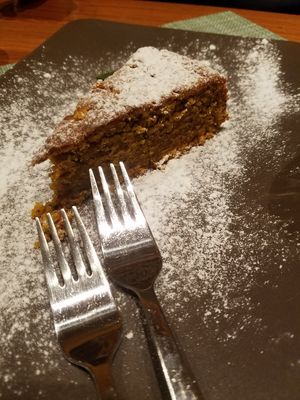 Vegan pumpkin cake at Organic Pizza in Salzburg