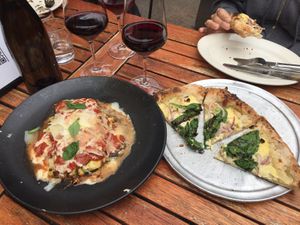 Lasagna and Thunder Kiss ‘65 pizza at Donna Jean in San Diego