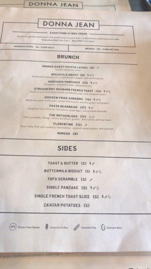 Brunch menu at Donna Jean in San Diego
