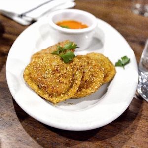 TOASTED RAVIOL
Farro Apple Fennel Ravioli, Saffron Arrabbiata
 at Donna Jean in San Diego
