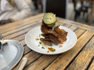 Fried Hot Shrooms with Pickles and buffalo sauce. Perfection!  at Donna Jean in San Diego