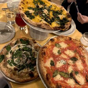 pizzas (top: off the menu world is a vampire pizza, left: fungazi, right: #1 crush)  at Donna Jean in San Diego
