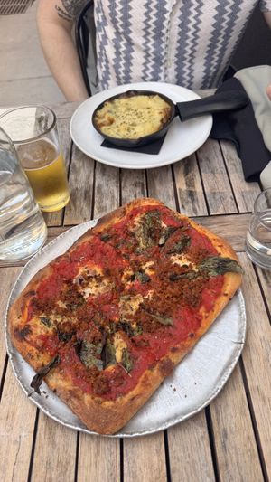 Shepard’s pie and Sicilian pizzaa  at Donna Jean in San Diego