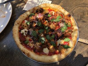 The King pizza, Wow! Really good. Lots of veggies and wonderful mozarella at Donna Jean in San Diego