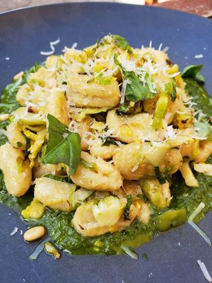 Gnocchi with pesto and pinenuts at Donna Jean in San Diego