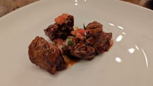 Sample of the house made seitan at The Greyhound Cafe in Malvern