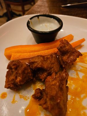 Buffalo Seitan wings-delicious at The Greyhound Cafe in Malvern