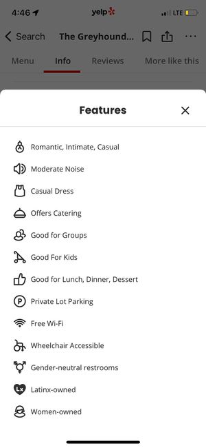 Yelp stating the place is "kid friendly" at The Greyhound Cafe in Malvern