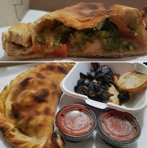 calzone and beefy mushrooms at The Greyhound Cafe in Malvern