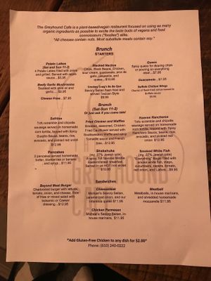 Menu at The Greyhound Cafe in Malvern