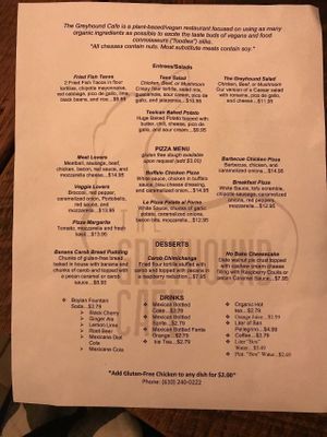 Menu at The Greyhound Cafe in Malvern