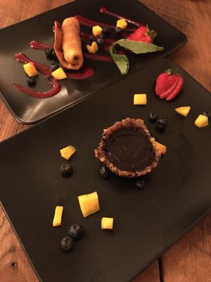 chimichanga and mousse at The Greyhound Cafe in Malvern